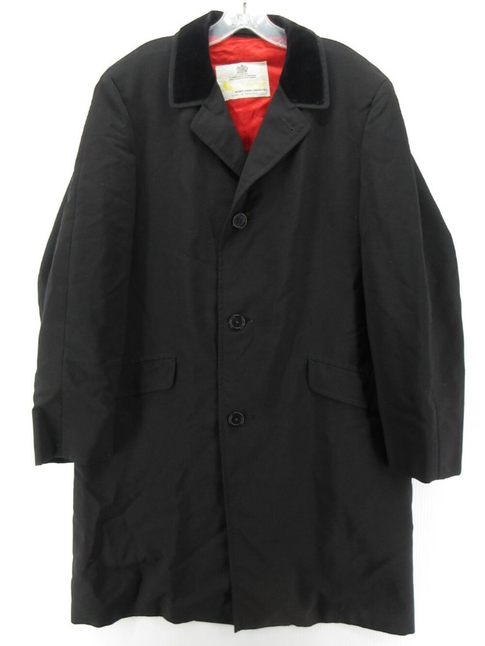 VTG Aquascutum Jacket 40 Mohair Wool Overcoat Velvet Collar Red Satin